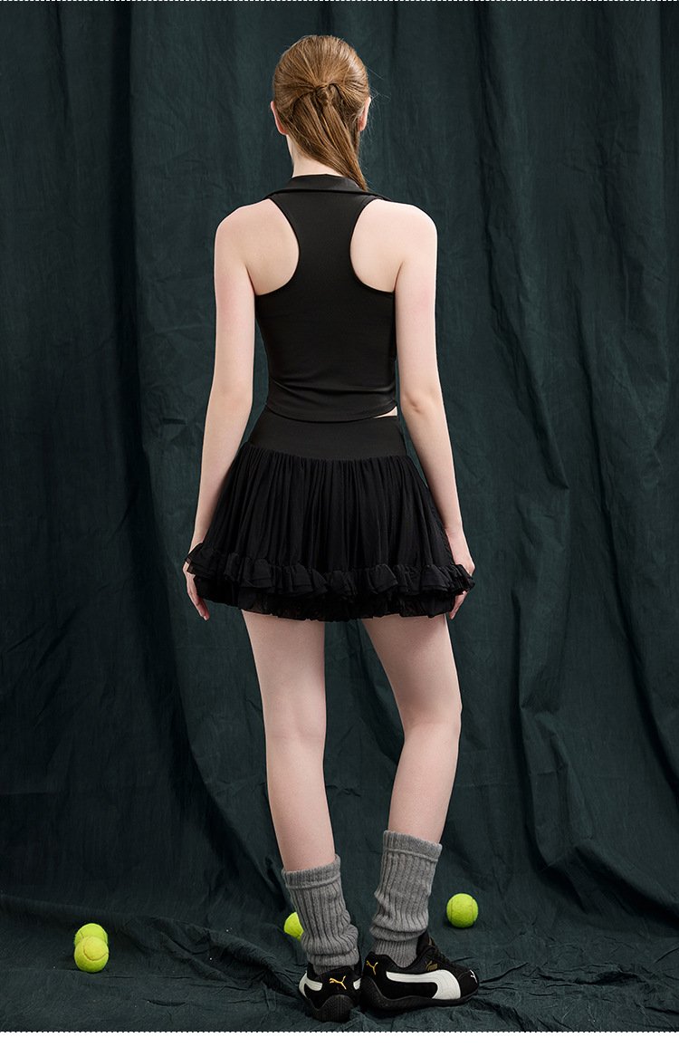 Black Racerback Back Tennis Pleated Skirt Matching Set