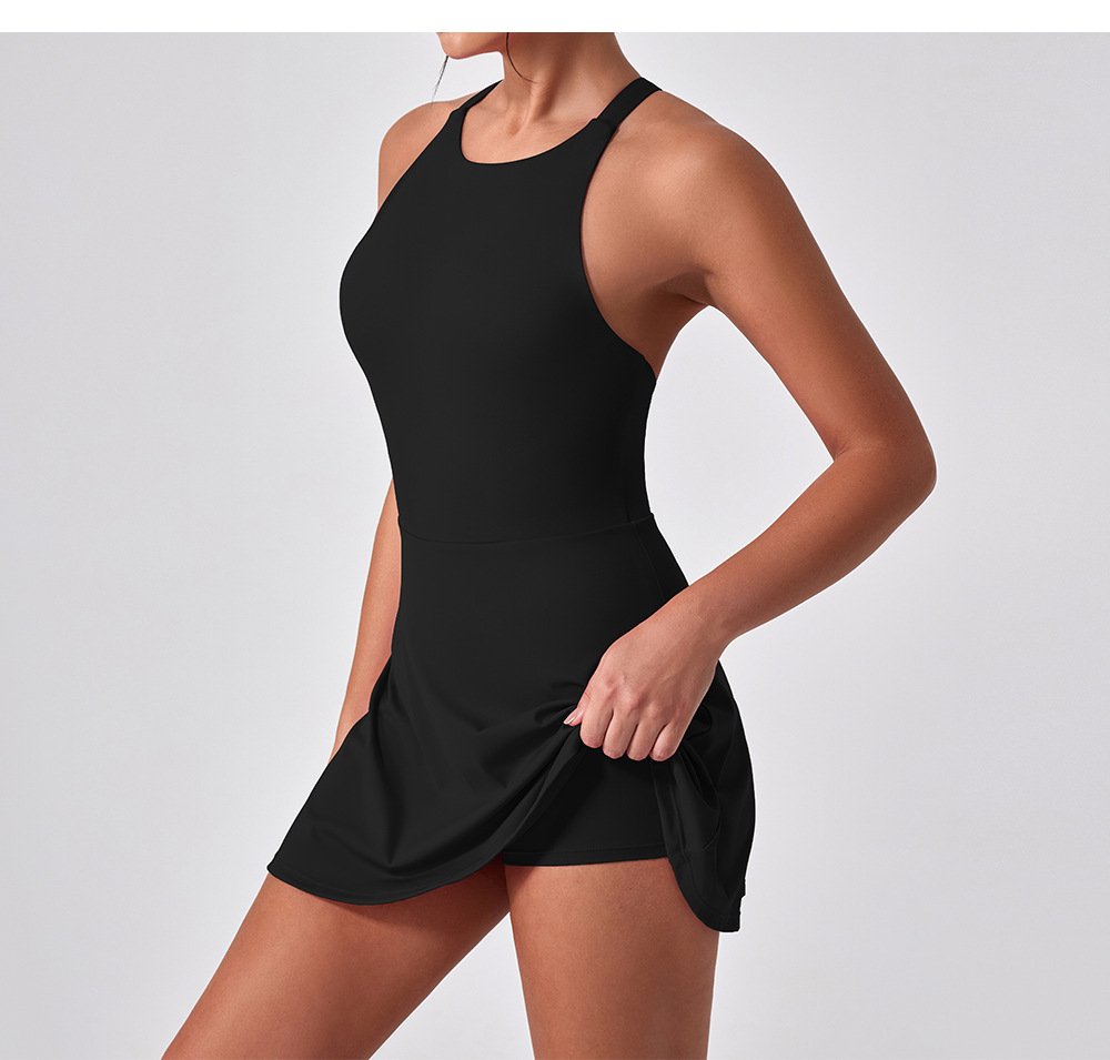 Black Anti-Exposure Tennis Dress Front Side Shot