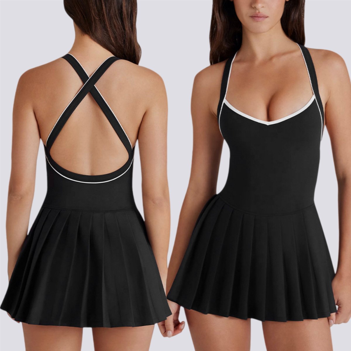Black Anti-Exposure Tennis Dress Full Back Shot