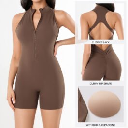 Half Zip High Neck Racerback Shorts Jumpsuit | Backless – Xiuyuan