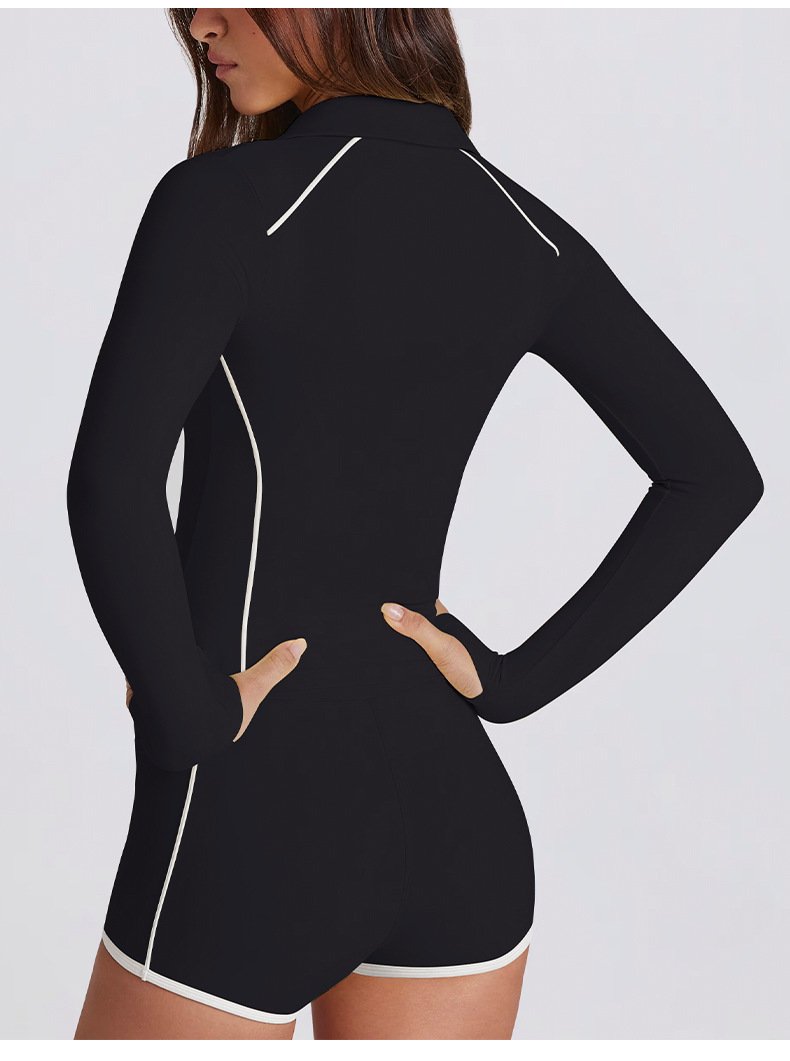 Black Contrast Yoga Shorts Set Full Back Shot