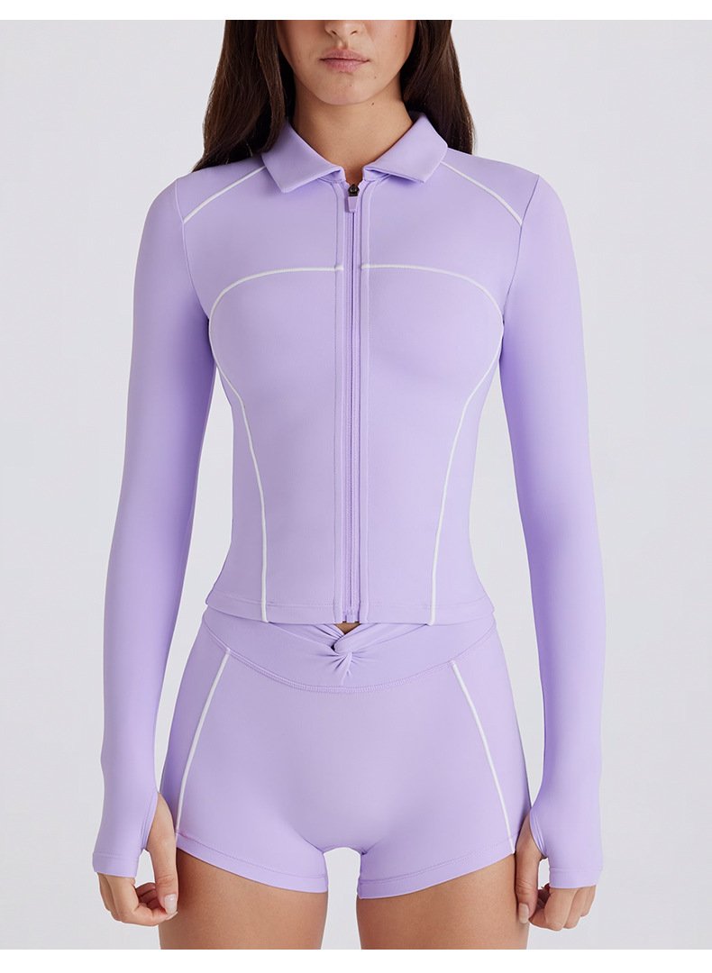 Purple Contrast Yoga Shorts Set Full Front Shot