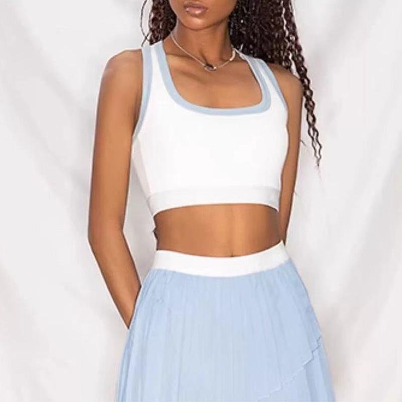 Square neck contrast trim sports vest crop athletic tank top