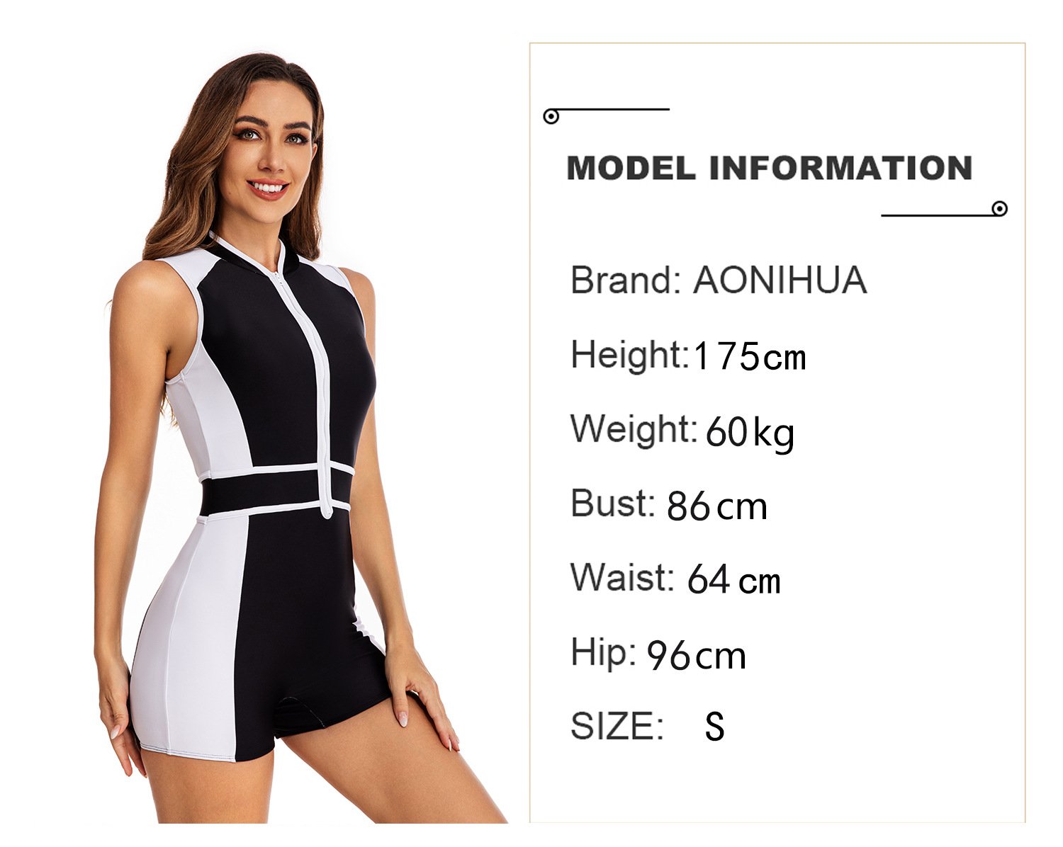 Model size info half zip yoga one-piece