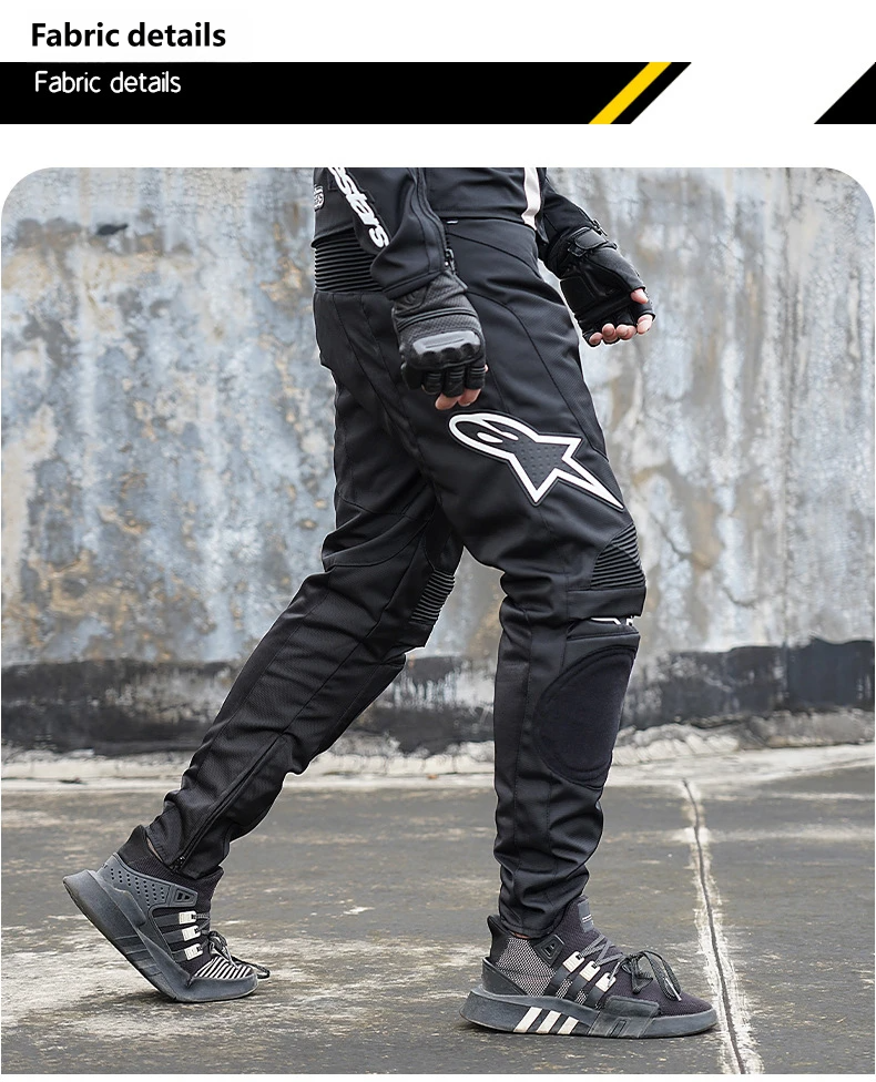 Solid black mesh anti-fall riding pants side walking fabric shot
