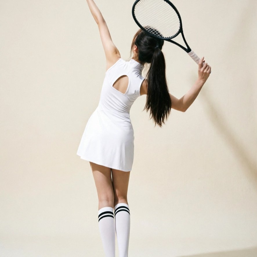 White zipper sports dress back cutout tennis dress