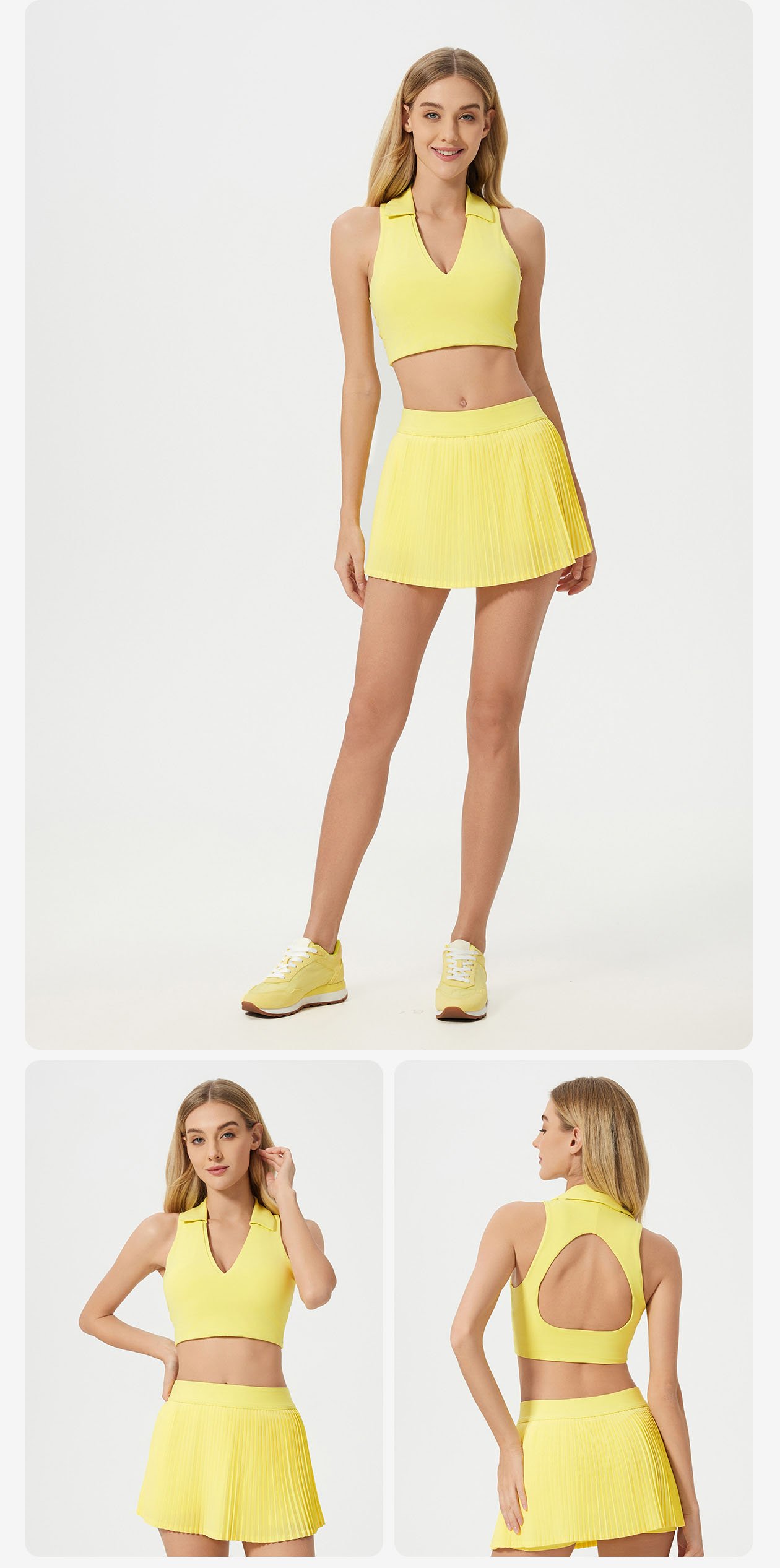 Yellow sports vest and skirt set bright color gym outfit