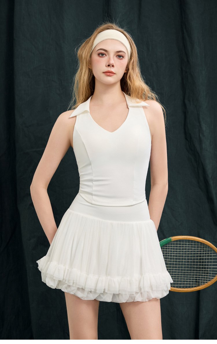 White Collared Racerback Tennis Pleated Skirt Set
