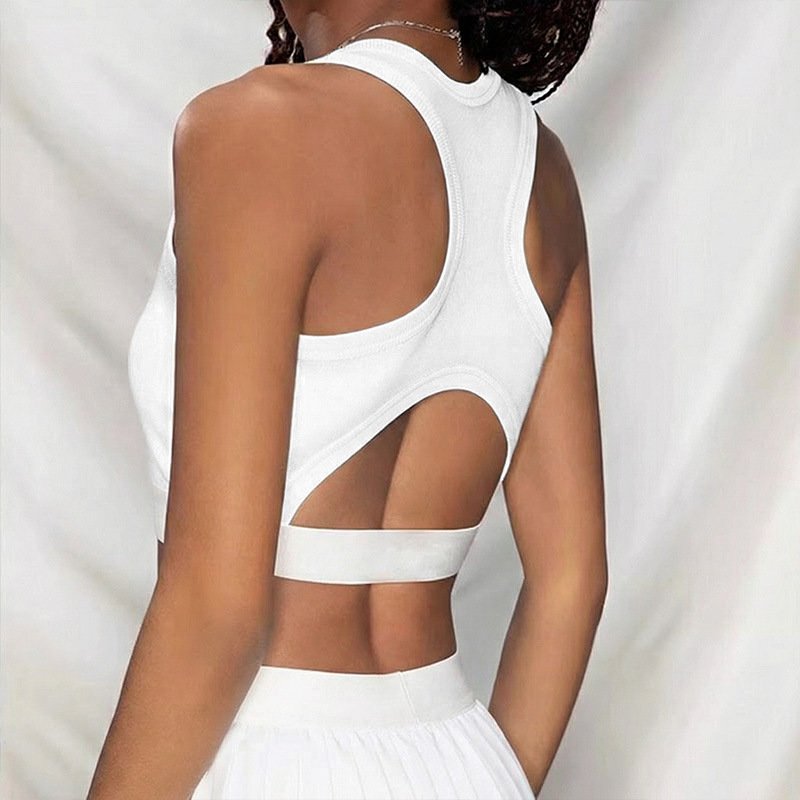 Solid white racerback sports vest hollow back workout top