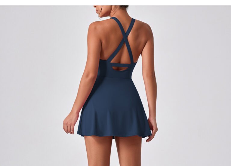 Navy Blue Anti-Exposure Tennis Dress Full Back Shot